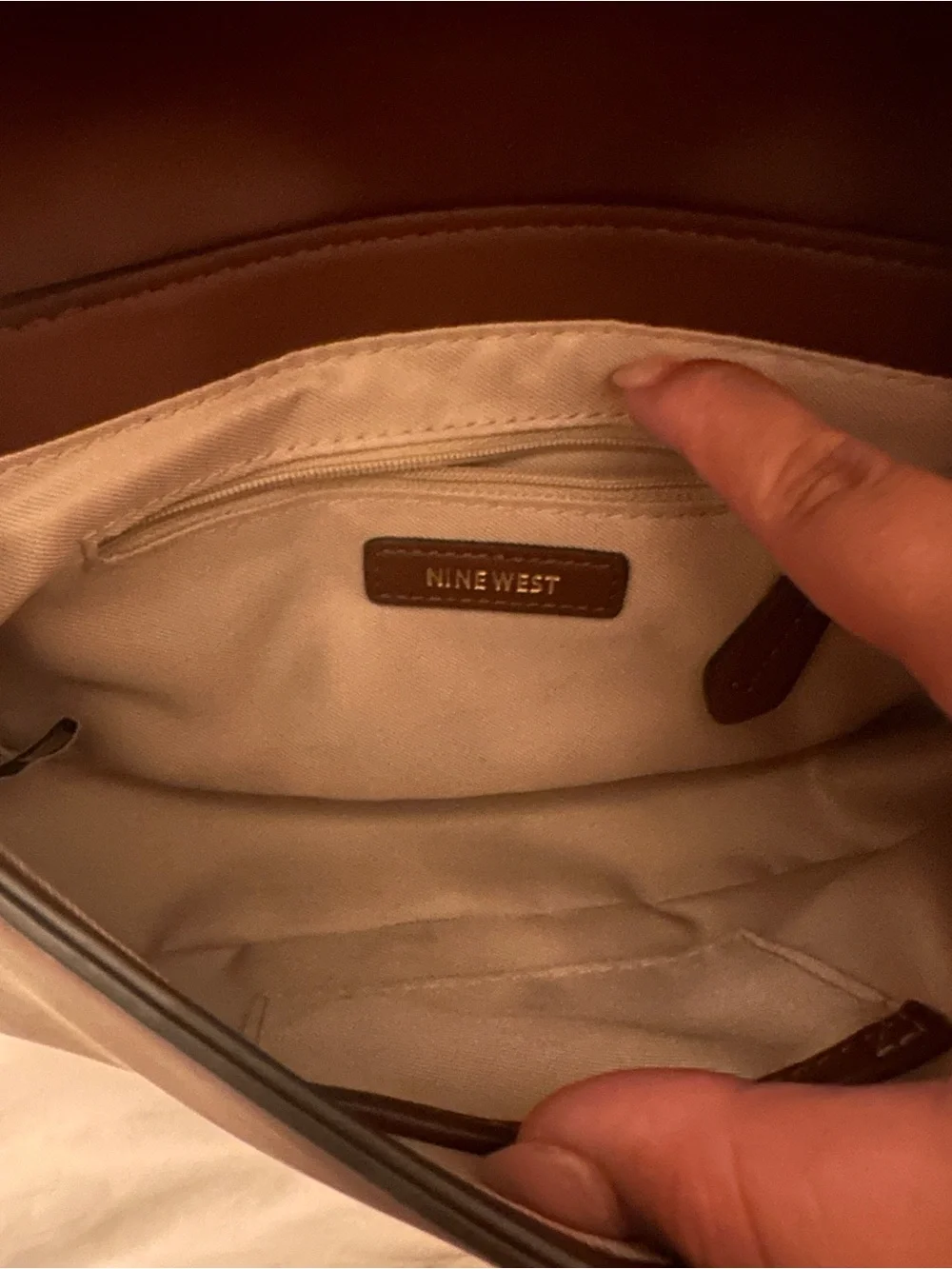 Nine West Brown Leather Top-Handle Clutch with Gold Lock